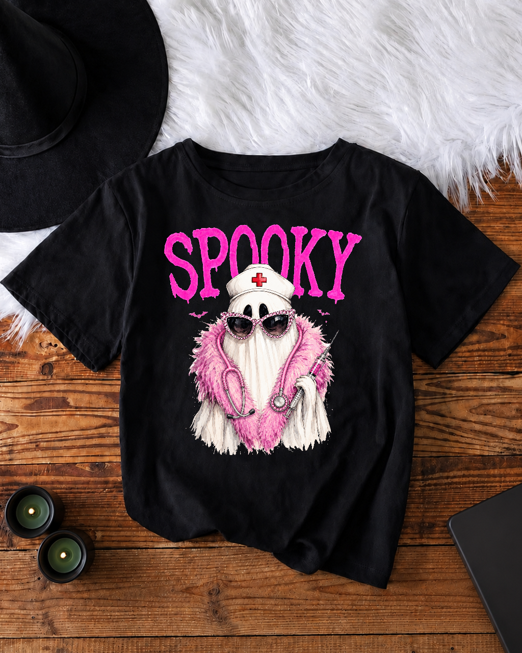 Glam Nurse Ghost Shirt for Halloween - Spooky Nurse Tee