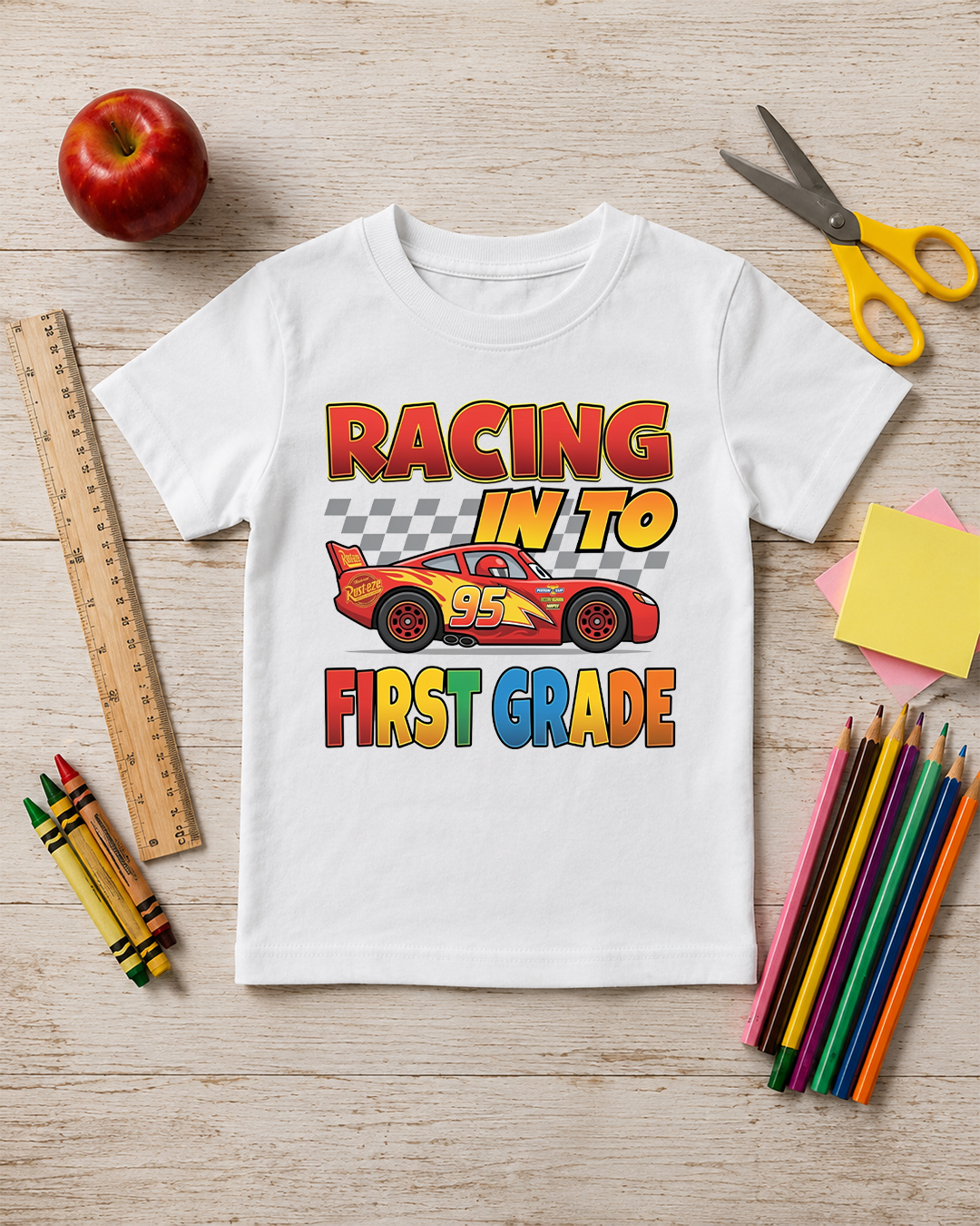 Racing into First Grade - Perfect First Day Of School Shirt - Unisex