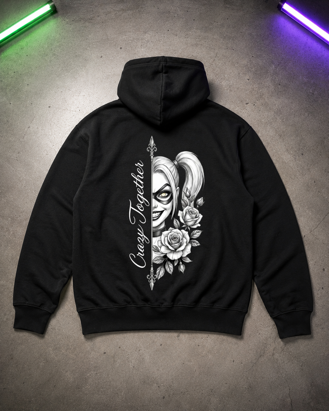 Crazy together Harley B&W - Hoodie Unisex Backprint ***