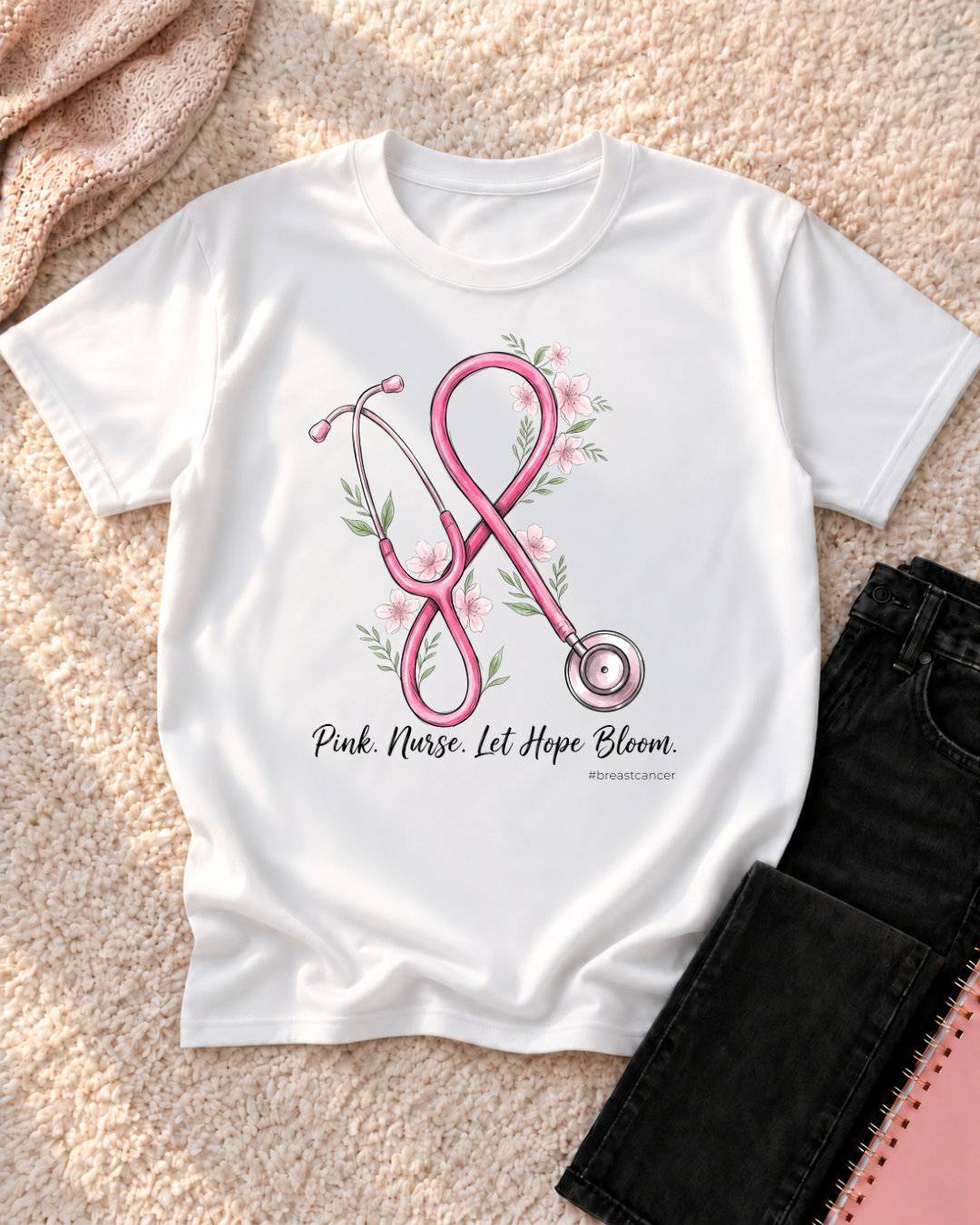 Pink Nurse Let Hope Bloom - Breast Cancer Awareness Shirt for Nurses