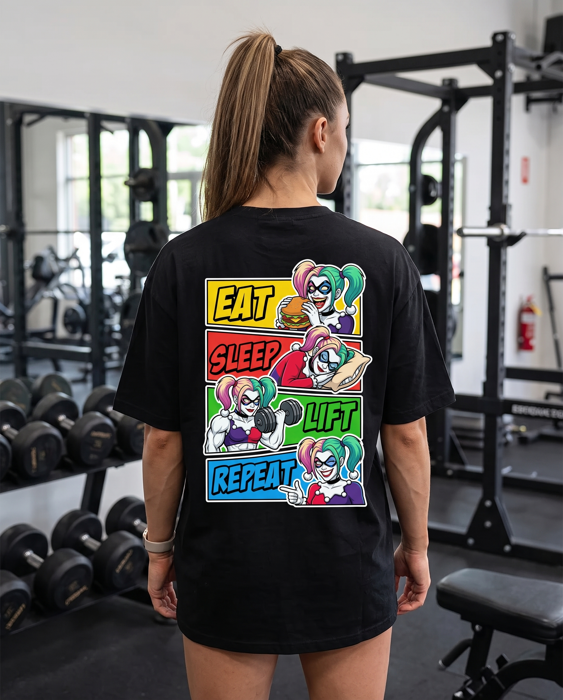 Eat Sleep Lift Repeat Clown Girl - Oversized Shirt