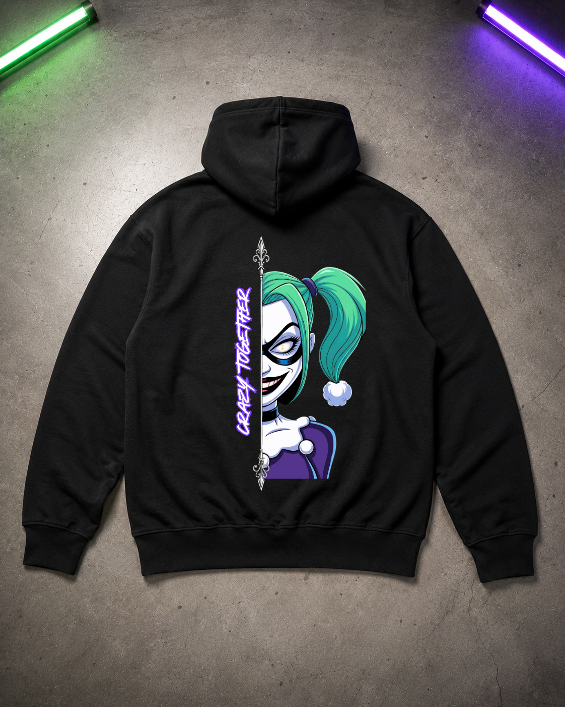 Crazy together Harley Cartoon - Hoodie Unisex Backprint ***