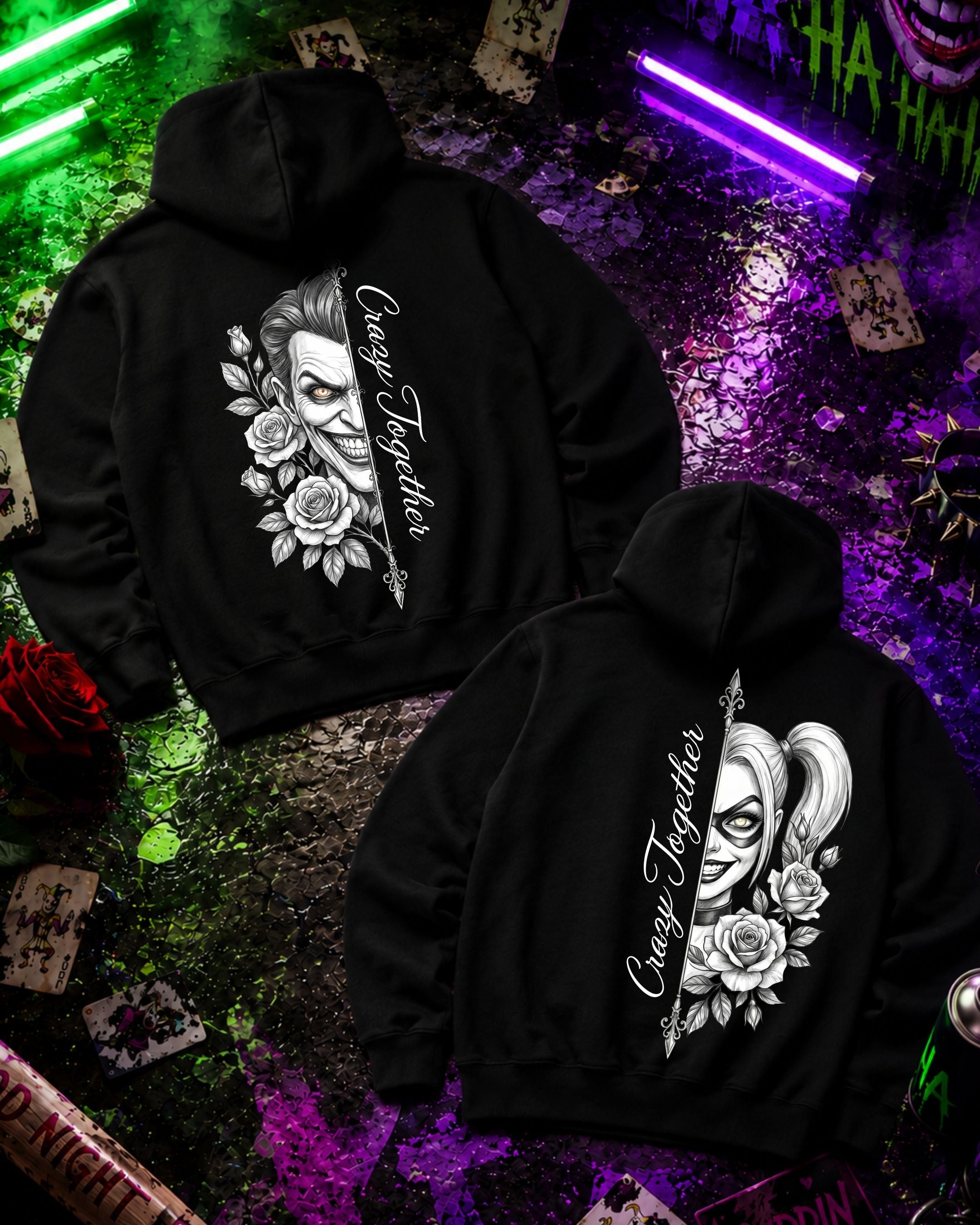 Crazy Together B&W - Couple Hoodie Bundle