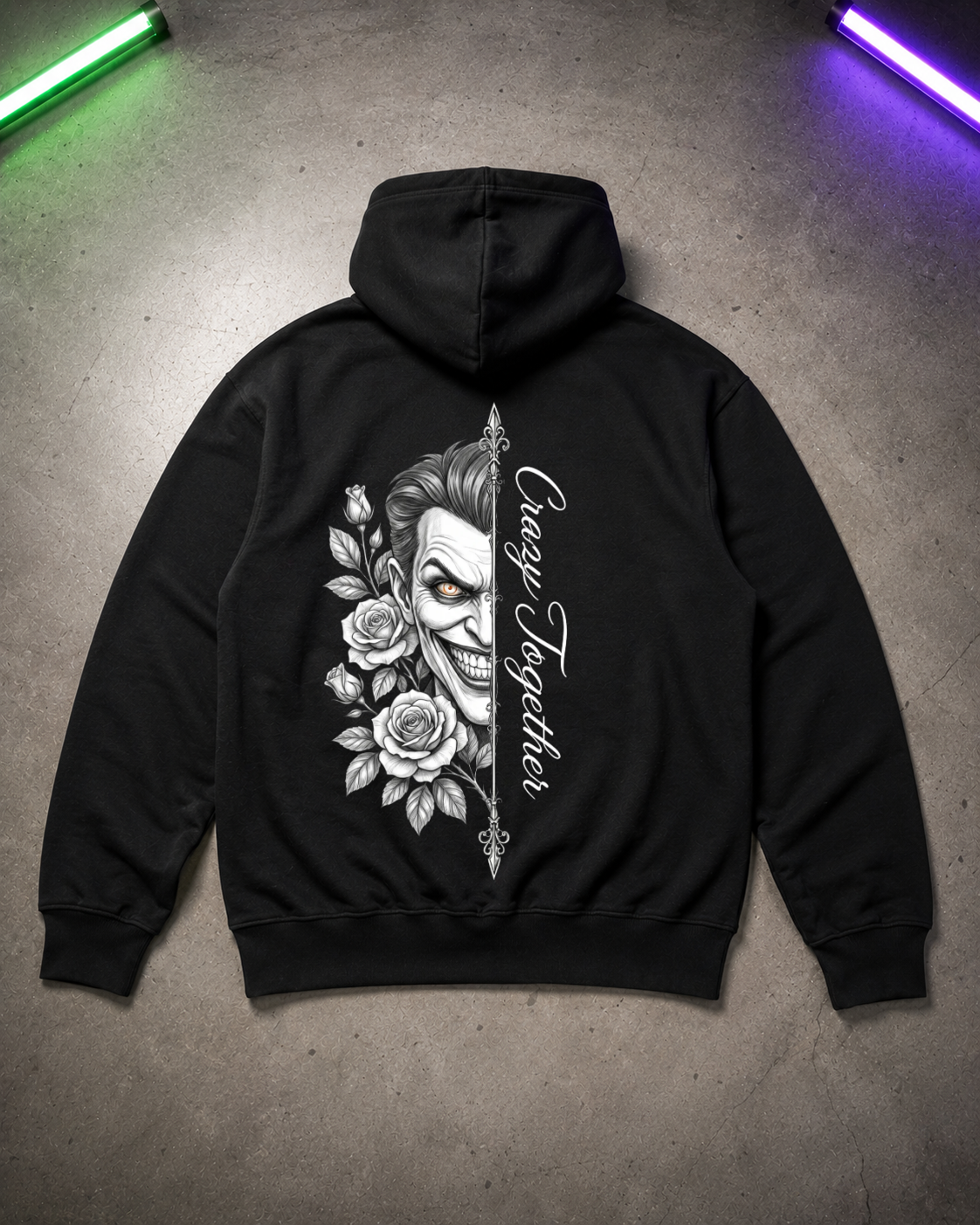 Crazy Together Joker B&W - Hoodie Unisex Backprint ***