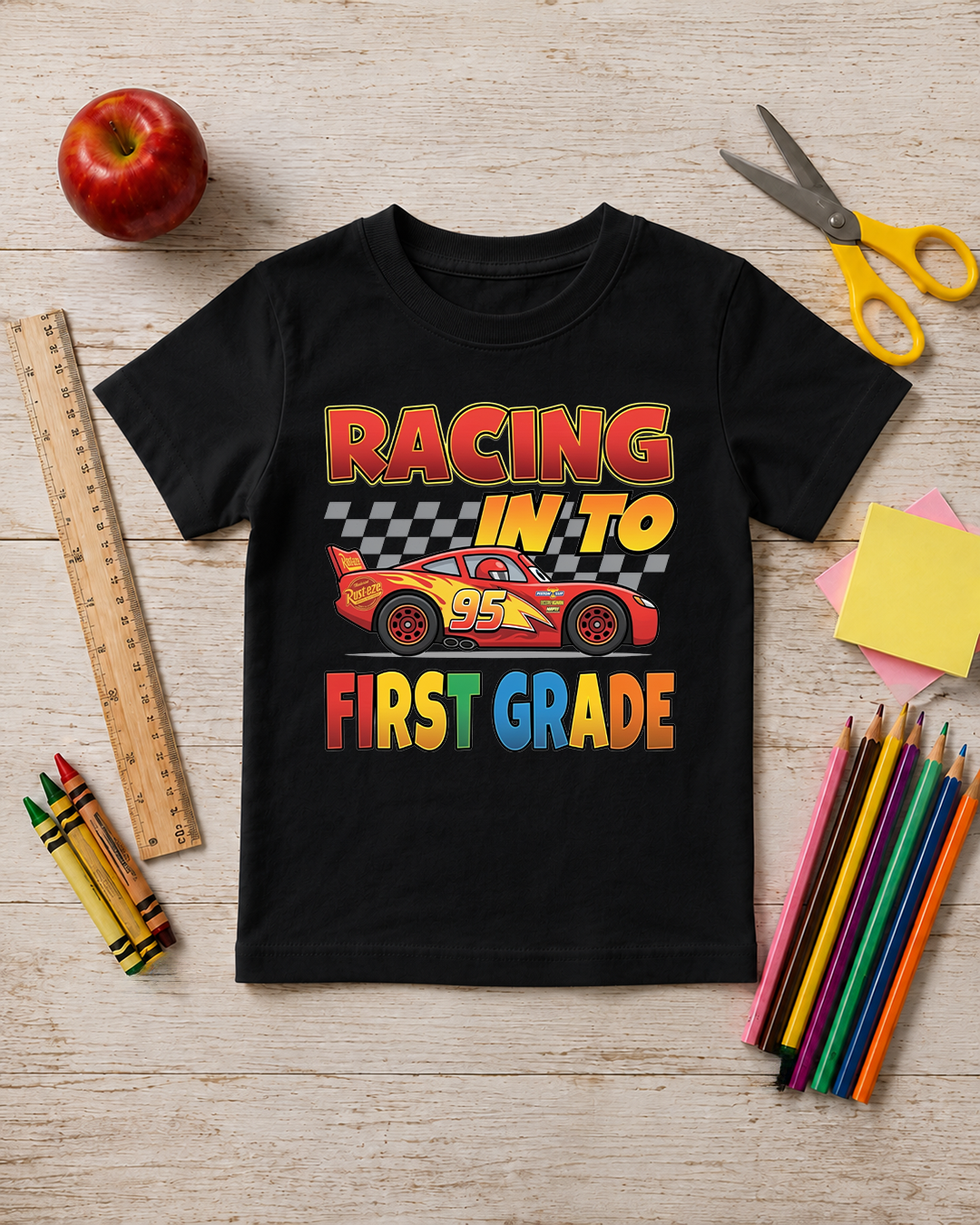 Racing into First Grade - Perfect First Day Of School Shirt - Unisex