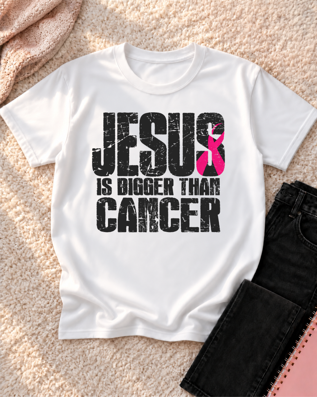 Jesus is Bigger Then Cancer - Breast Cancer Awareness Shirt