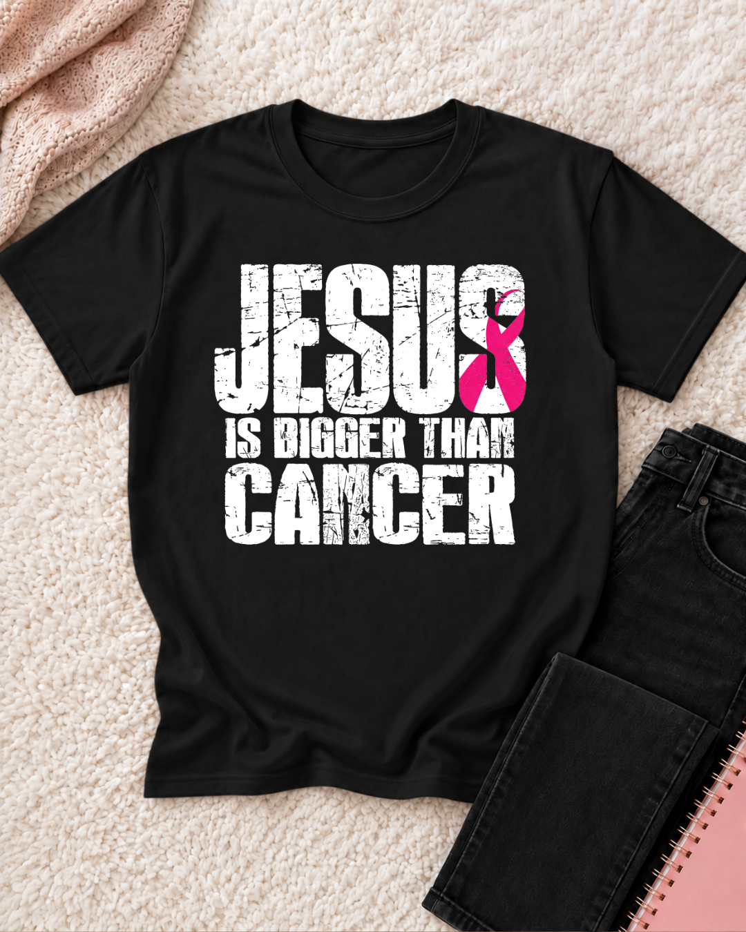 Jesus is Bigger Then Cancer - Breast Cancer Awareness Shirt