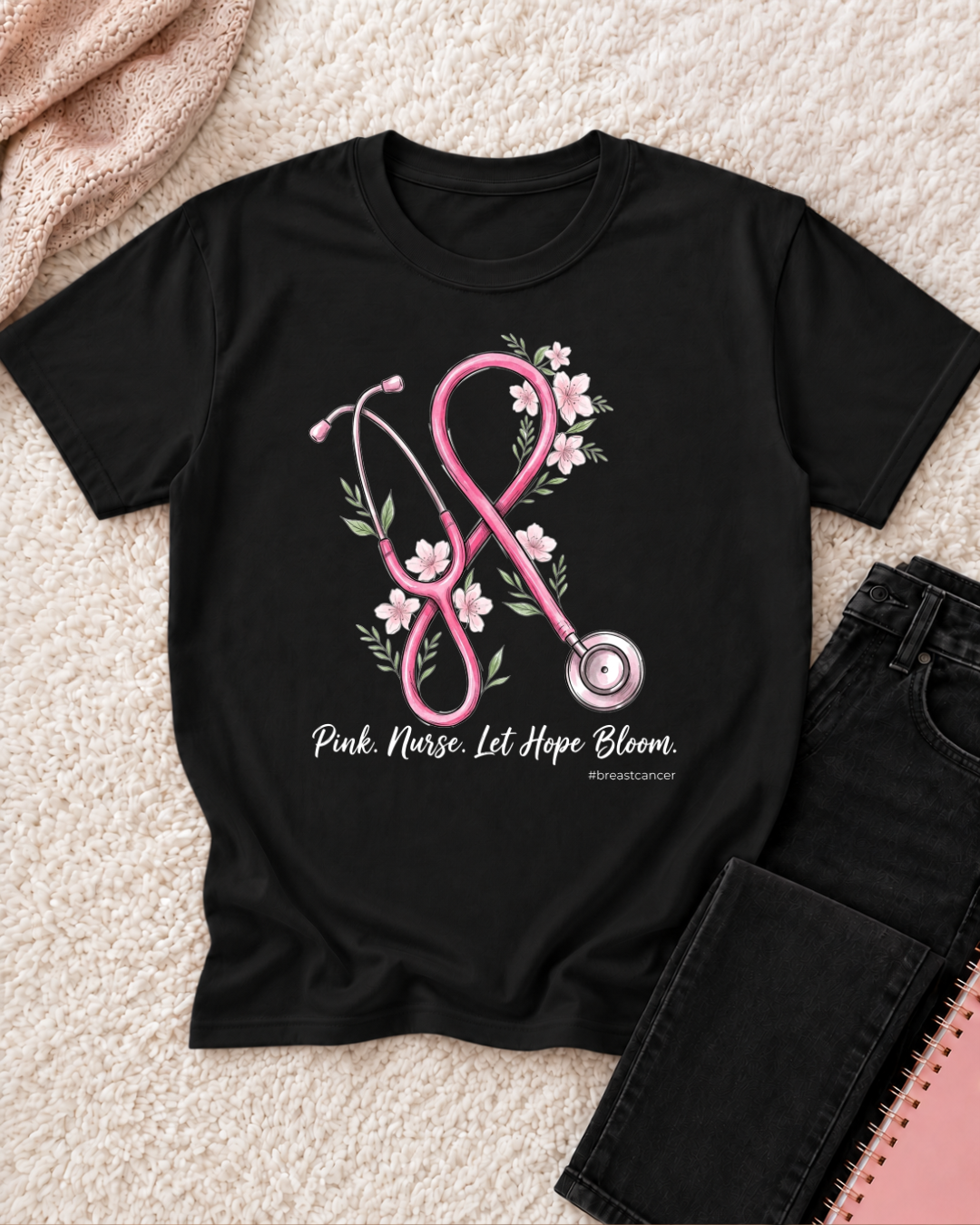 Pink Nurse Let Hope Bloom - Breast Cancer Awareness Shirt for Nurses